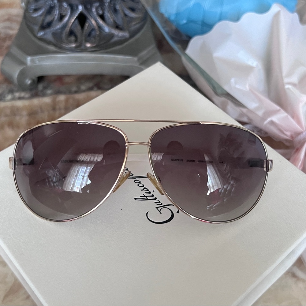 Emporio Armani Aviator Sunglasses - Rose Gold Frame with Brown Lenses